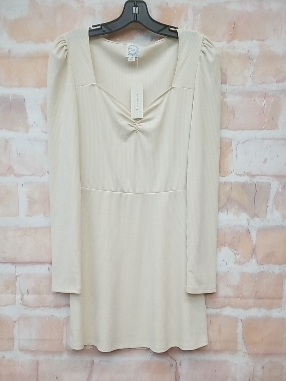 NWT Blue Rain Beige Long Sleeve Mini Dress with Sweetheart Neckline Size M
